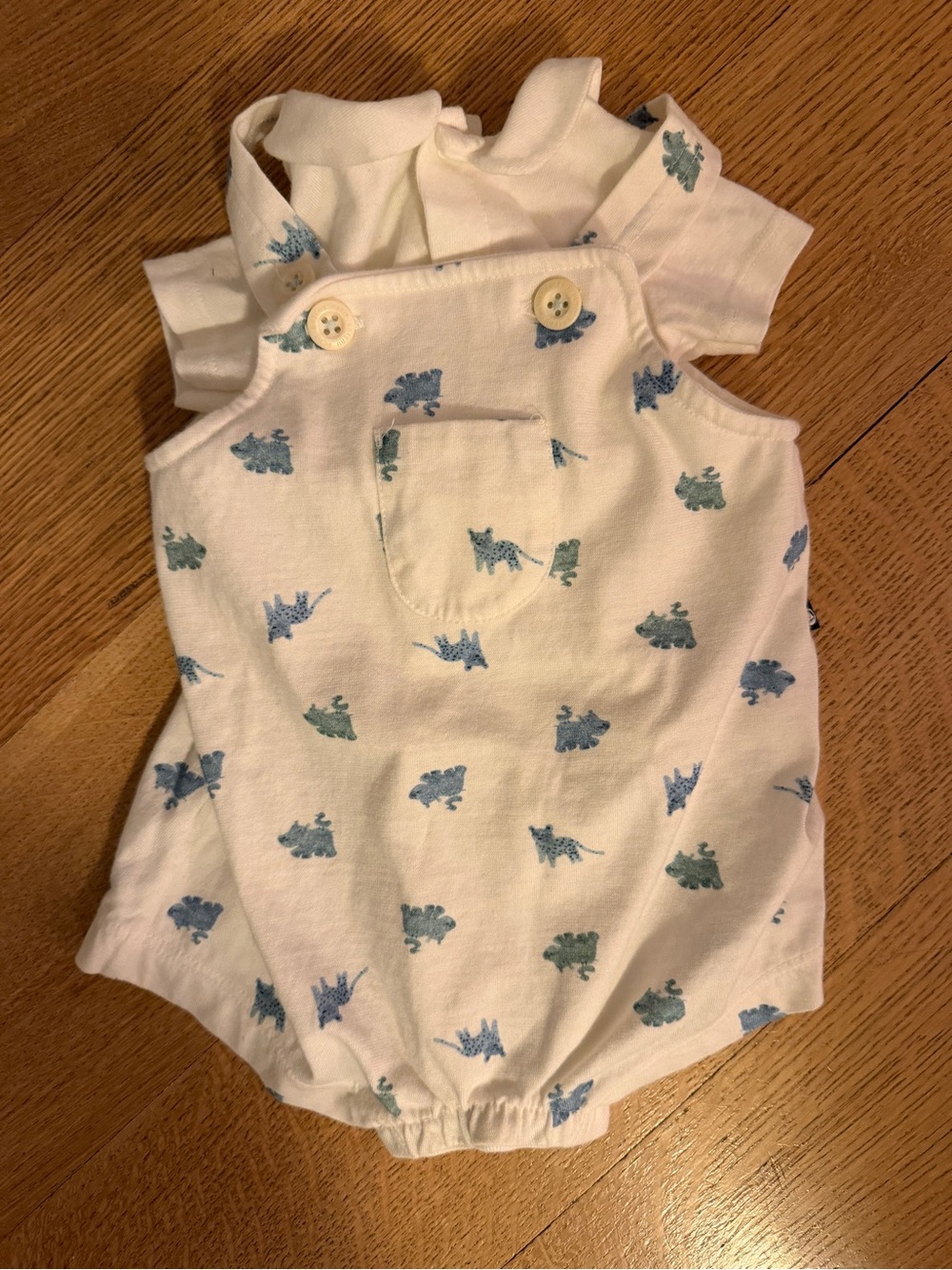 Petit Bateau White Romper set with Blue and Teal leopard and Dino Print